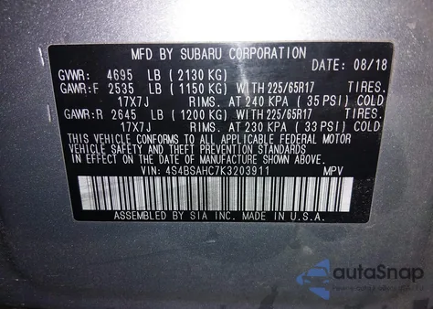 2019 Subaru Outback 2.5I Premium from USA, damaged, VIN 4S4BSAHC7K3203911